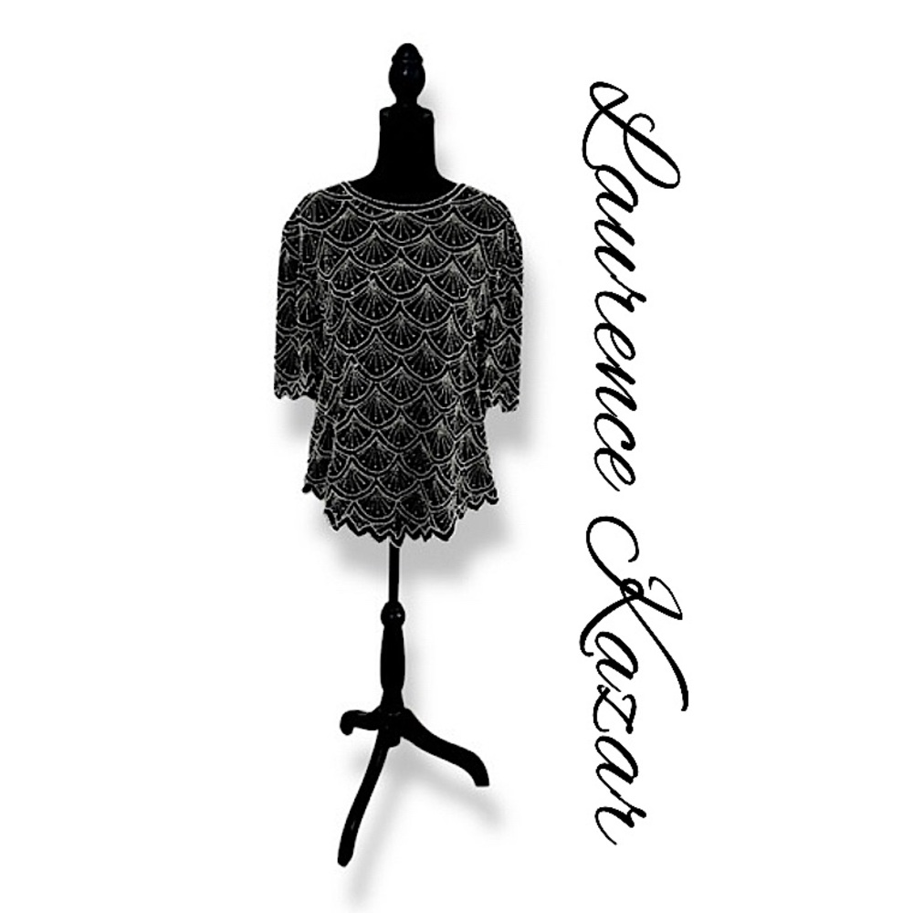 VINTAGE Laurence Kazar Bead and Sequin Zip Up Blouse Womens L Formal Top EUC!